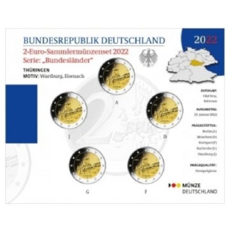 eurocoin eurocoins 2 Euro Germany \\"ADFGJ\\" 2022 - Thüringen (BU)