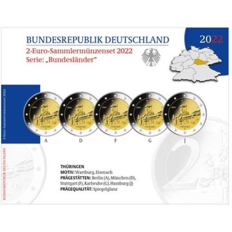 eurocoin eurocoins 2 Euro Germany \\"ADFGJ\\" 2022 - Thüringen (Proof)