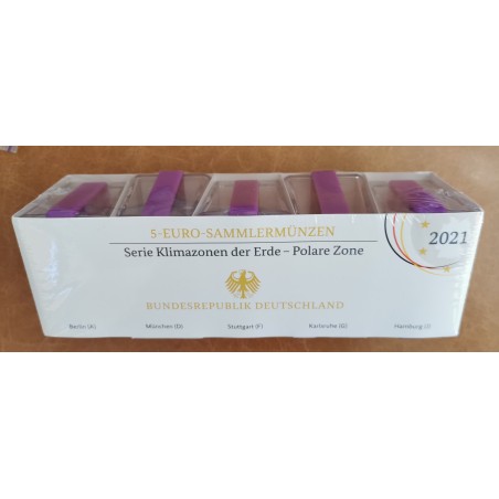 Euromince mince 5 Euro Nemecko \\"ADFGJ\\" 2021 Polárne pásmo (Proof)