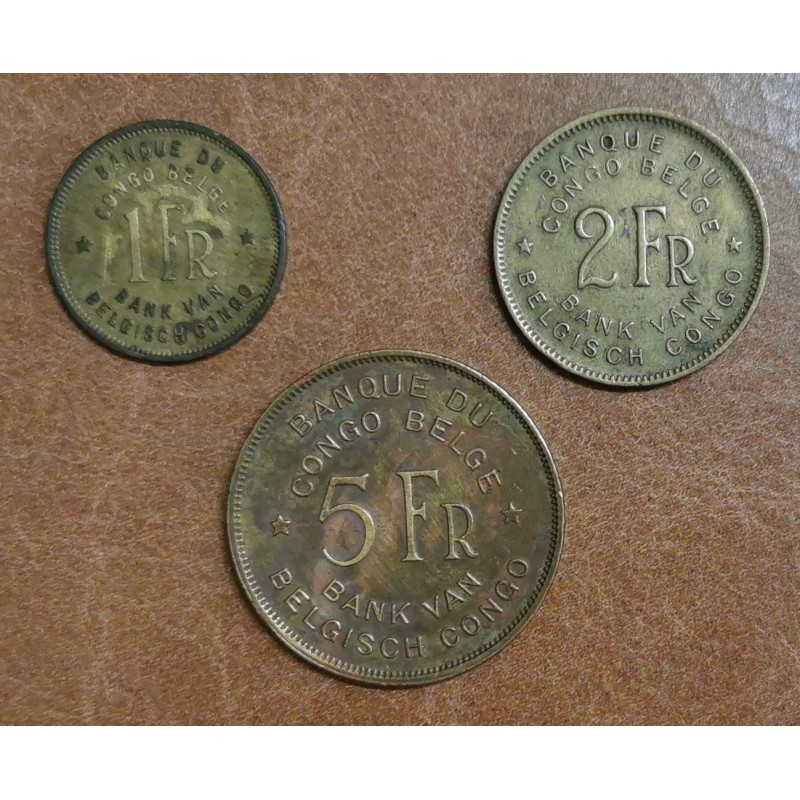 eurocoin eurocoins Belgian Congo 3 coins 1944-1949 (VF-XF)