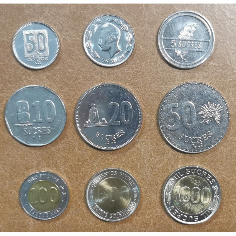 eurocoin eurocoins Equador 9 coins 1988-1997 (UNC)