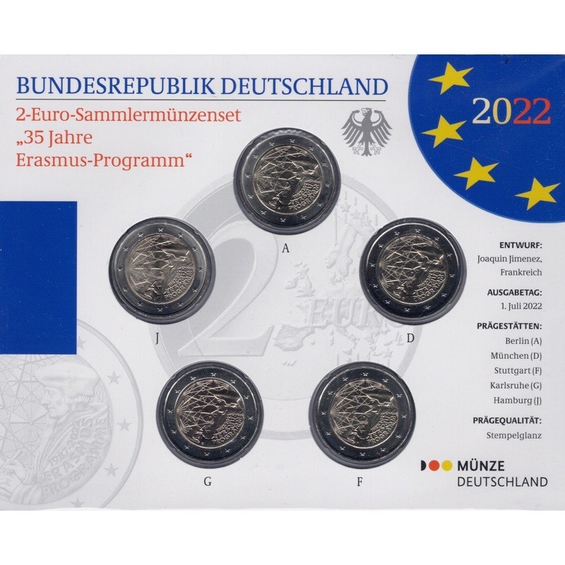 Euromince mince 2 Euro Nemecko 2022 \\"ADFGJ\\" - Erasmus program -...