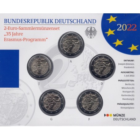 euroerme érme 2 Euro Németország 2022 \\"ADFGJ\\" - Erasmus Program...