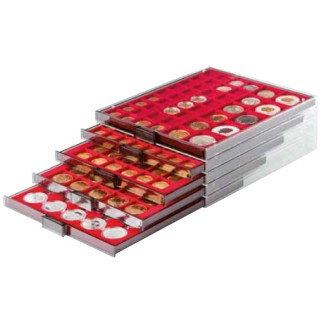 Lindner plastic box for 35 capsulas of 2 Euro (50 cent) coins (red)