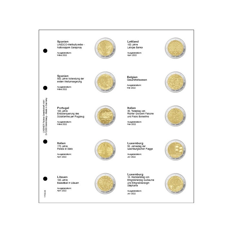 Euromince mince Strana 34. do Lindner albumu na 2 Euro mince (marec...
