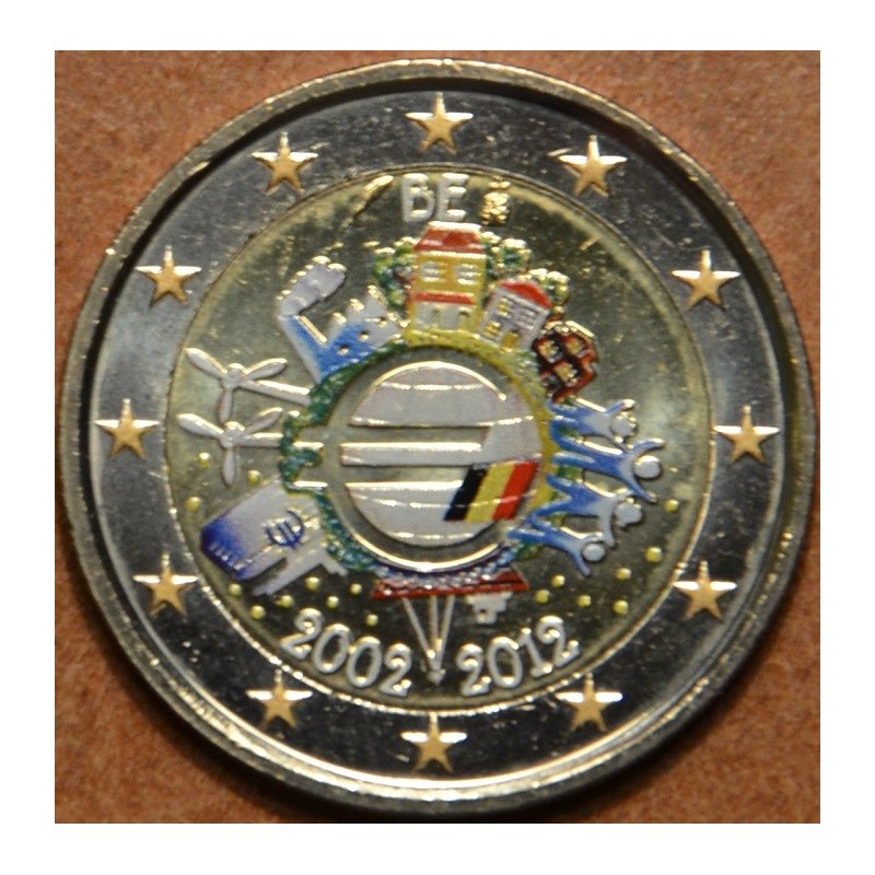 Euromince mince 2 Euro Belgicko 2012 - 10. výročia vzniku Eura (far...