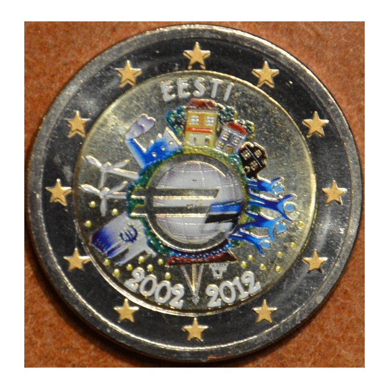 Euromince mince 2 Euro Estónsko 2012 - 10. výročia vzniku Eura (far...