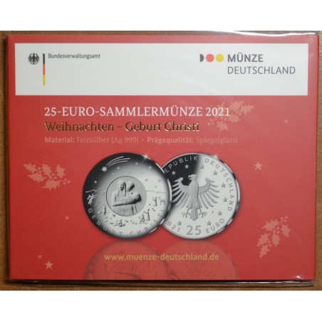 Euromince mince 25 Euro Nemecko 2021 - Narodenie Krista (Proof)