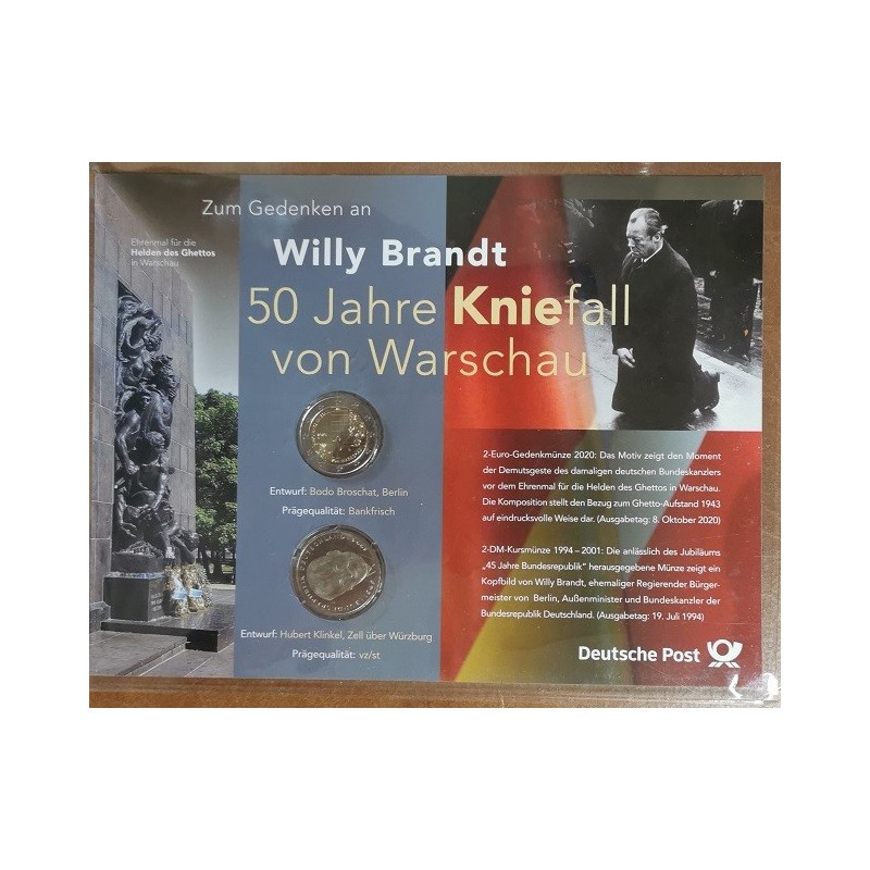 eurocoin eurocoins 2 Euro + 2 DM Germany \\"ADFGJ\\" 2020 - 50 year...