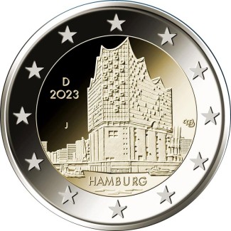 Euromince mince 2 Euro Nemecko 2023 \\"F\\" - Hamburg (UNC)