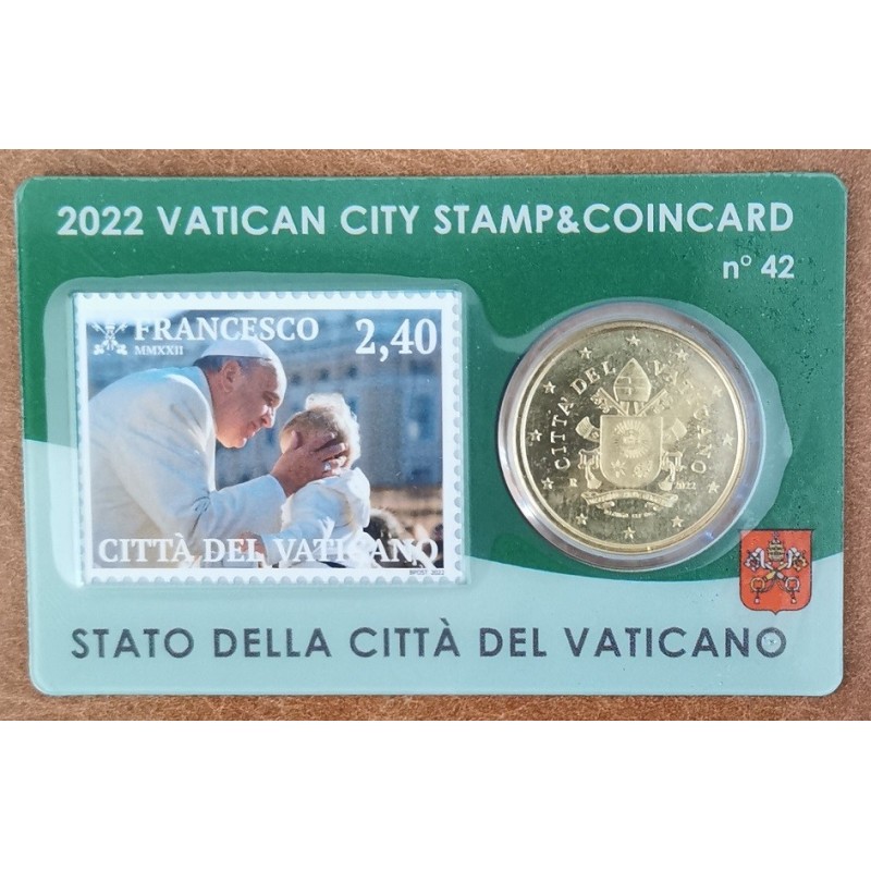 eurocoin eurocoins 50 cent Vatican 2022 official coin card with sta...