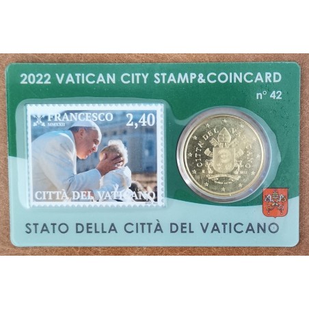eurocoin eurocoins 50 cent Vatican 2022 official coin card with sta...