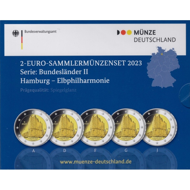 euroerme érme 2 Euro Németország 2023 \\"ADFGJ\\" - Hamburg (Proof)