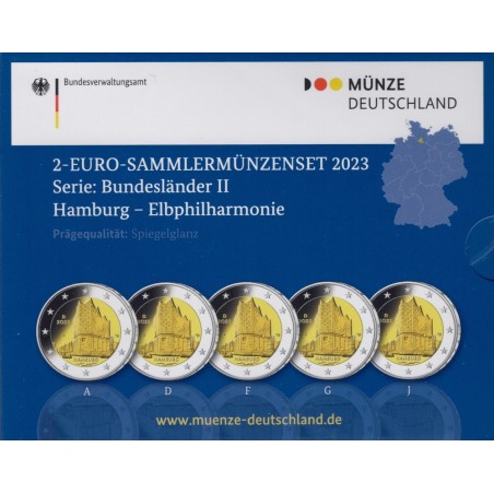 Euromince mince 2 Euro Nemecko 2023 \\"ADFGJ\\" - Hamburg (Proof)