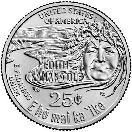 Euromince mince 25 cent USA 2023 Edith Kanakaʻole \\"S\\" (UNC)