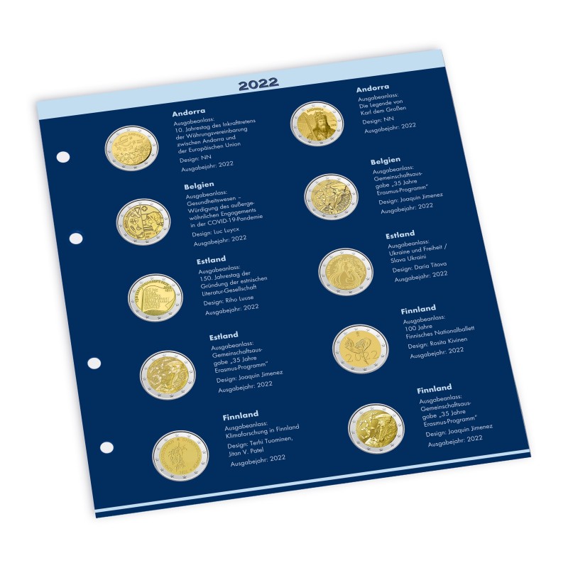 Euromince mince 2 Euro 2022 listy do albumu Leuchtturm NUMIS (nemčina)