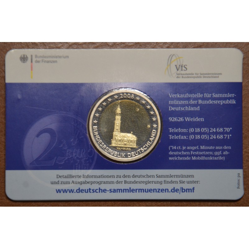 eurocoin eurocoins 2 Euro Germany \\"J\\" 2008 - Hamburg: St. Micha...