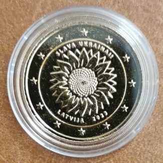 eurocoin eurocoins 2 Euro Latvia 2023 - Slava Ukrainai! (gold plate...