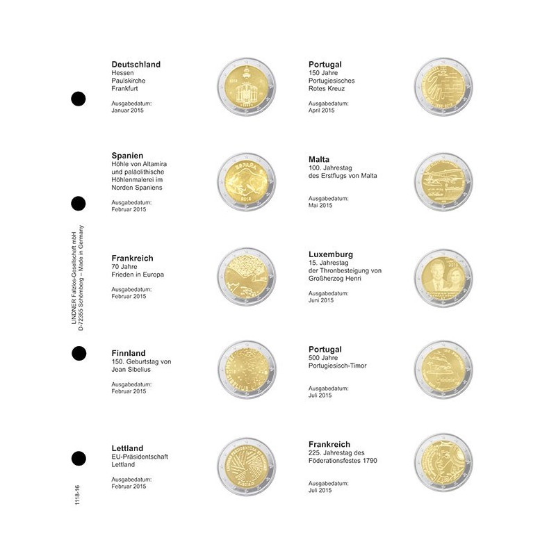 euroerme érme Lindner gyűjtőlap 2 Euros érmékre - 2015 I. (Január -...