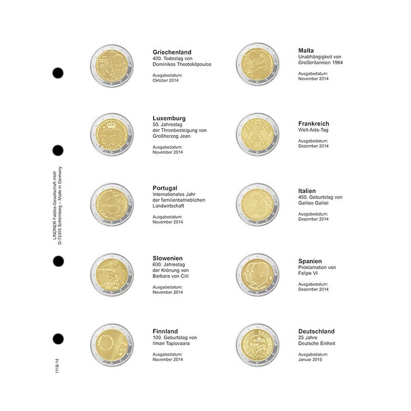 Euromince mince Strana 14. do Lindner albumu na 2 Euro mince (Októb...
