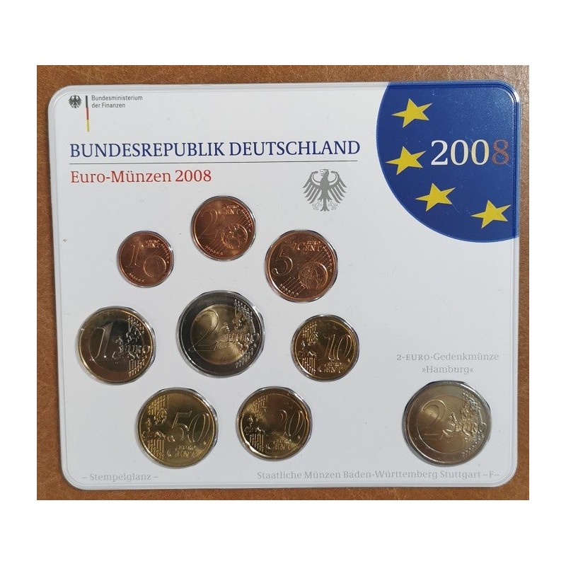 Euromince mince Nemecko 2008 \\"F\\" sada 9 mincí (BU)