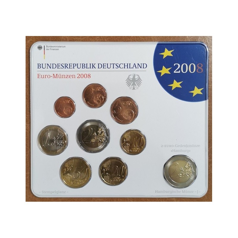 Germany 2008 "J" set of 9 coins (BU)