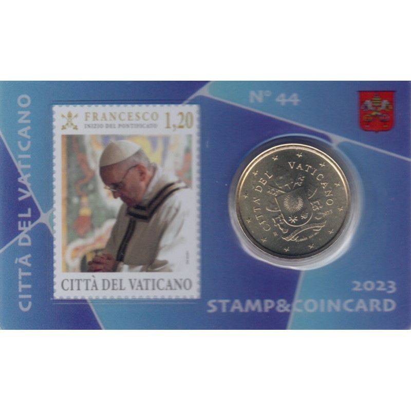 eurocoin eurocoins 50 cent Vatican 2023 coin card with stamp No. 44...