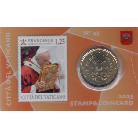 eurocoin eurocoins 50 cent Vatican 2023 coin card with stamp No. 45...