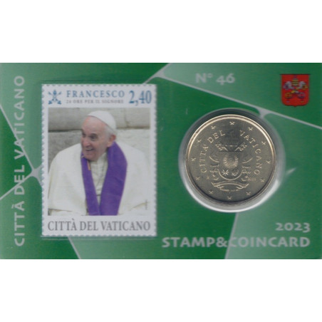 Euromince mince 50 cent Vatikán 2023 karta so známkou No. 46 (BU)