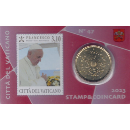 eurocoin eurocoins 50 cent Vatican 2023 coin card with stamp No. 47...