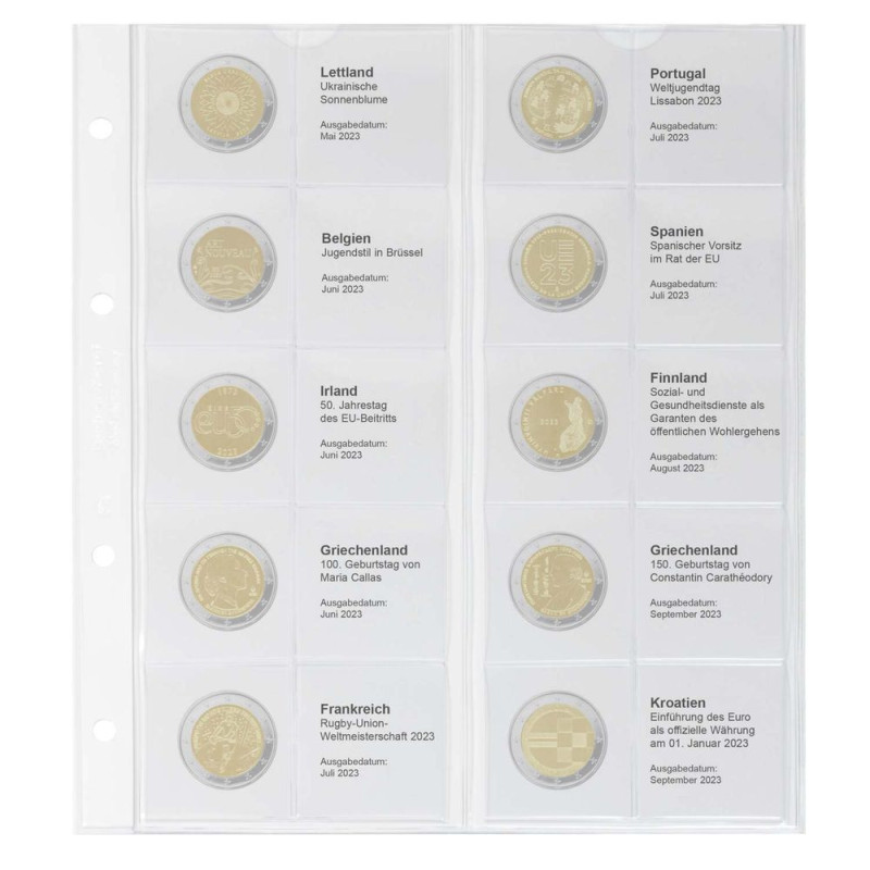 Lindner page 38 into album of 2 Euro coins (May 2023 - Sept 2023)