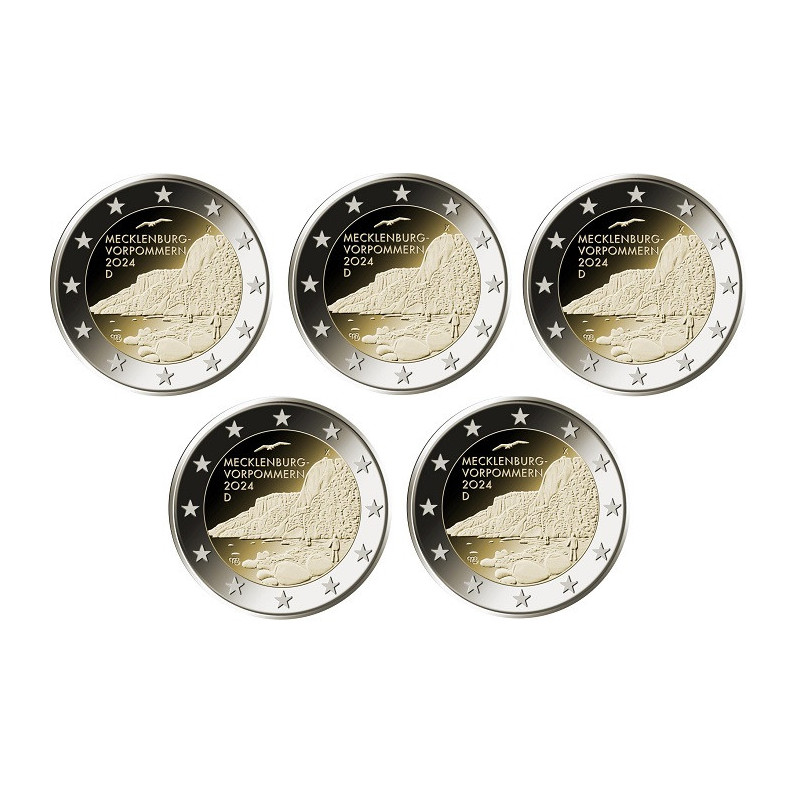 2 Euro Nemecko 2024 "ADFGJ" - Mecklenburg-Vorpommern - Königsstuhl (5 x UNC)