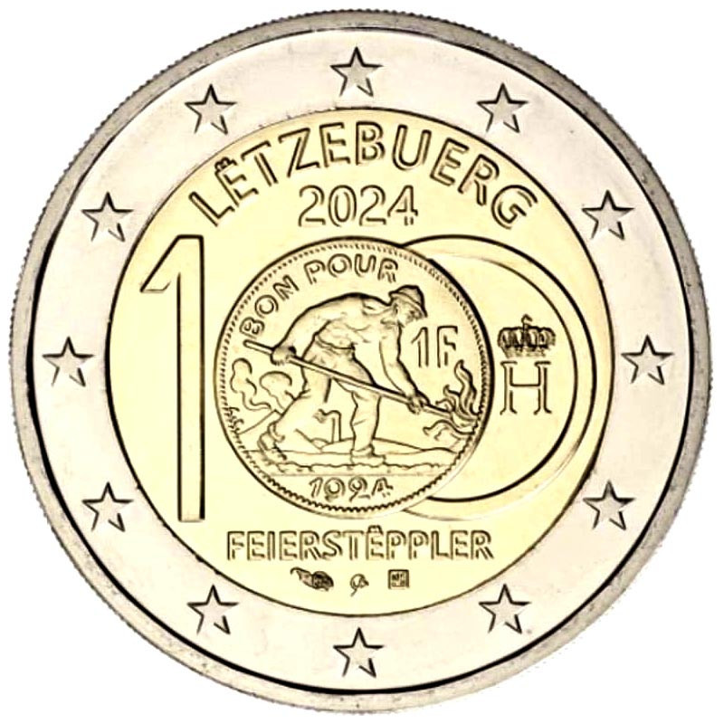 2 Euro Luxembursko 2024 - 100. výročie frankových mincí (holandská značka BU)