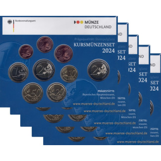 Germany 2024 "ADFGJ" set of 9 coins (5 x BU)