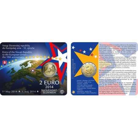Euromince mince 2 Euro Slovensko 2014 - Karta 10 rokov v EU (UNC)