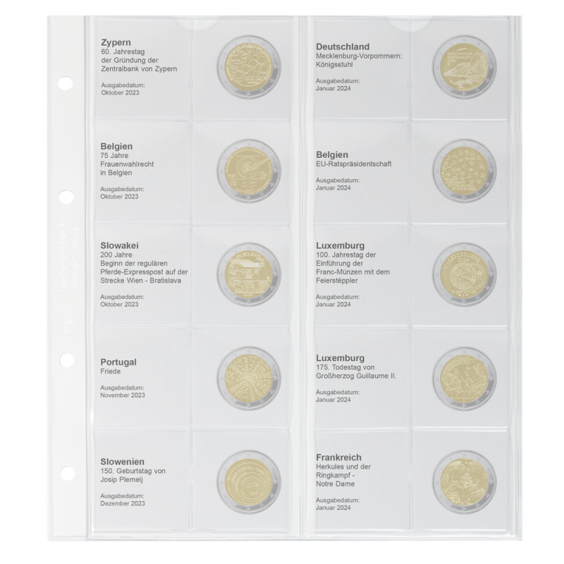 Lindner page 39 into album of 2 Euro coins (Oct 2023 - Jan 2024)