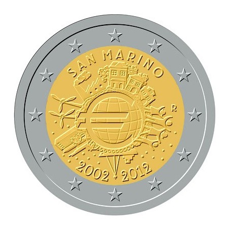 Euromince mince 2 Euro San Marino 2012 - 10 rokov Eura (BU)