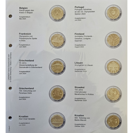 Lindner page 41 into album of 2 Euro coins (May 2024 - Oct 2024)