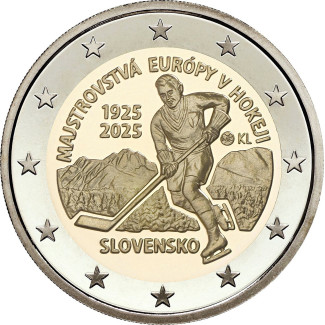 2 Euro Szlovákia 2025 - A jégkorong EB 100. évfordulója (UNC)