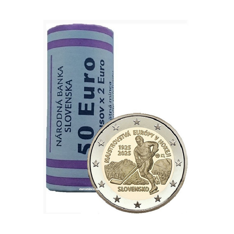 2 Euro Slovensko 2025 - 100. výročie majstrovstiev Európy v hokeji (25x UNC)