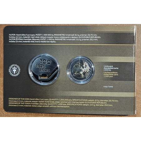 2 Euro Slovensko 2025 - 100. výročie majstrovstiev Európy v hokeji (UNC karta s medailou)