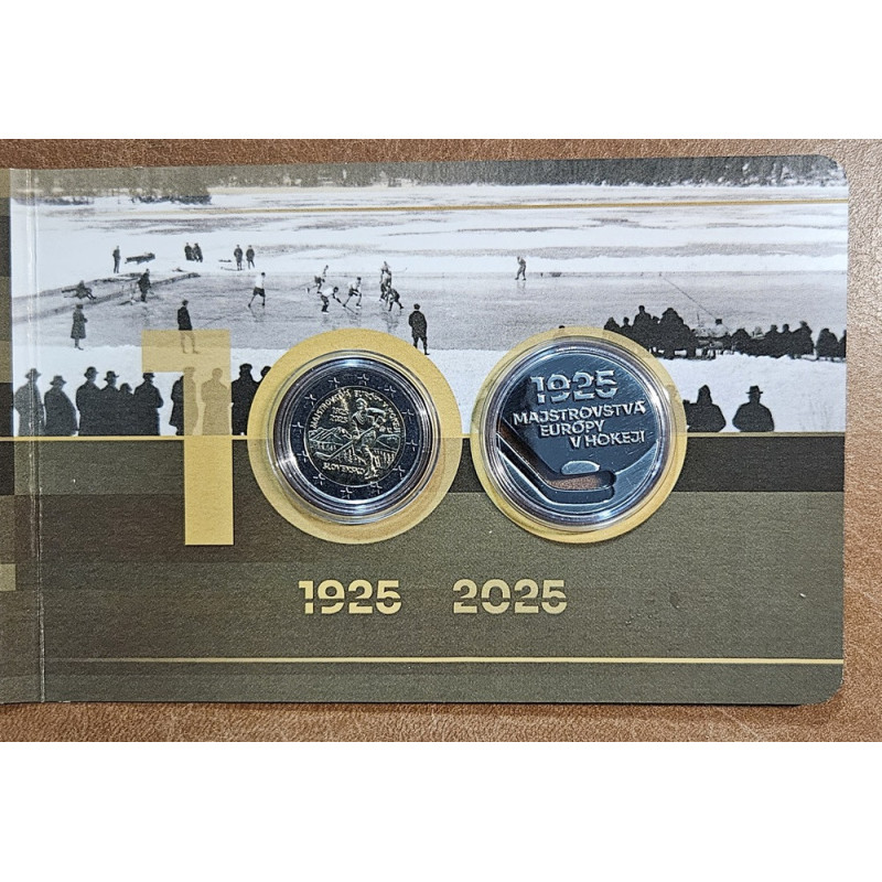 2 Euro Slovakia 2025 - 100 years from the 1st Ice Hockey European Championship (UNC card with medal)