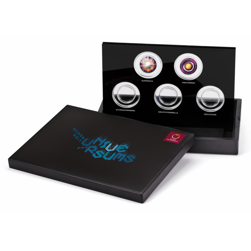 Eredeti doboz az osztrák 20 Euro Univerzum érmékre