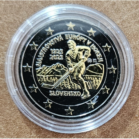 2 Euro Slovensko 2025 - 100. výročie majstrovstiev Európy v hokeji (Rutenium zlato imitácia UNC)