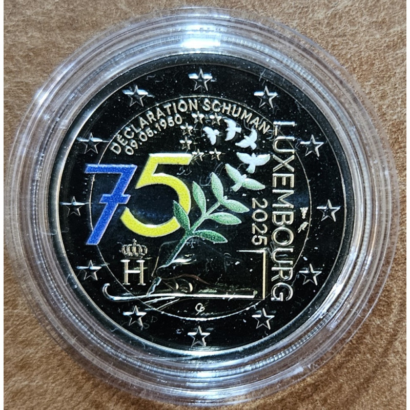 2 Euro Luxembursko 2025 - Schumanova deklarácia (farbená BU s holandskou značkou)