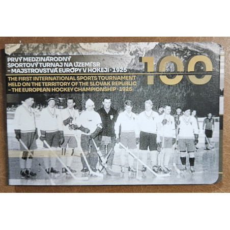 2 Euro Slovensko 2025 - 100. výročie majstrovstiev Európy v hokeji (UNC karta s medailou a pamätným listom)