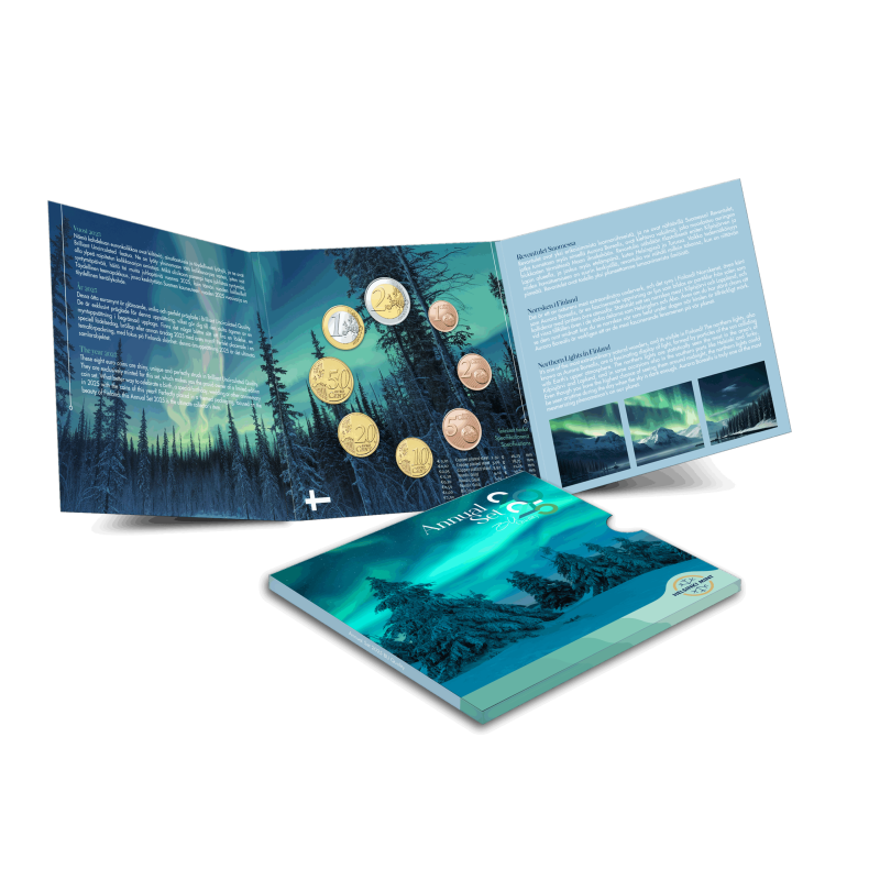 Finland 2025 set of 8 coins - Northern Lights (BU)
