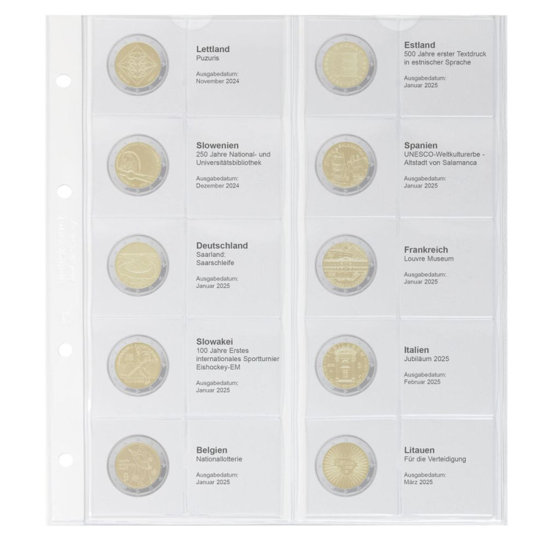 42. strana do Lindner albumu na 2 Euro mince (Nov. 2024 - Marec 2025)