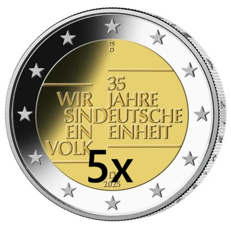 2 Euro Germany 2025 - 35 years of German unity "ADFGJ" (5x UNC)