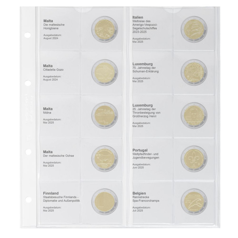 Lindner page 43 into album of 2 Euro coins (May 2025 - July 2025)
